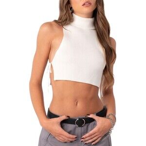 Shein Women's White  Sleeveless Cropped Ribbed  Mock Neck- Tank Top Size 8/10 L
